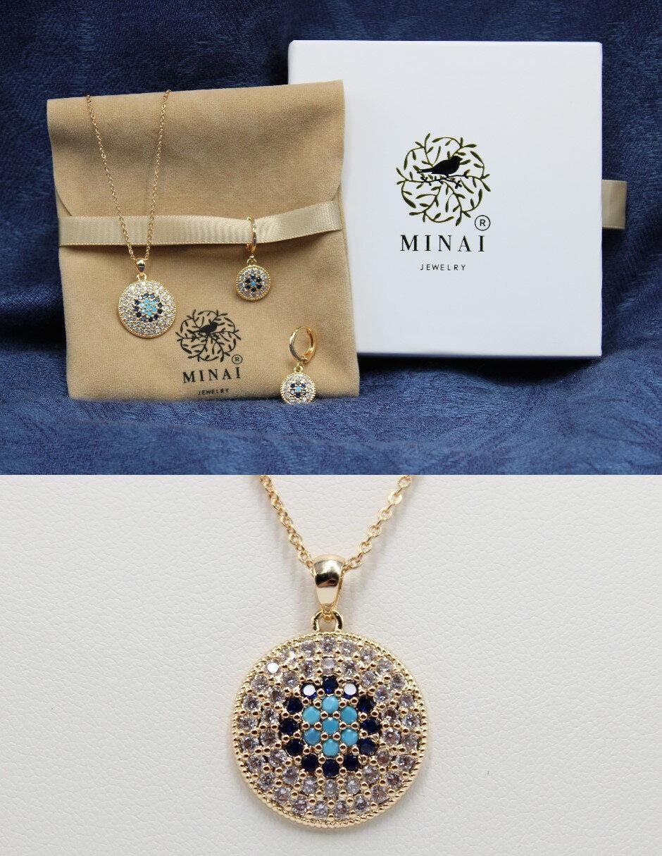 Aretes y collar de ojo Ojo Turco 14 K zirconia cúbica 4