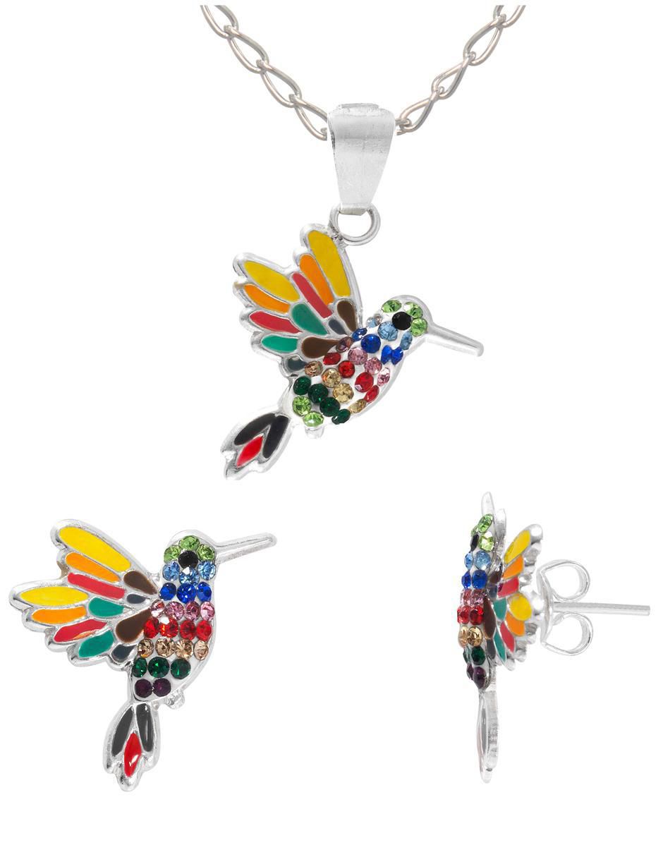 Aretes y collar de colibrí de plata p 925 zirconia Aretes y collar de colibrí de plata p 925 zirconia