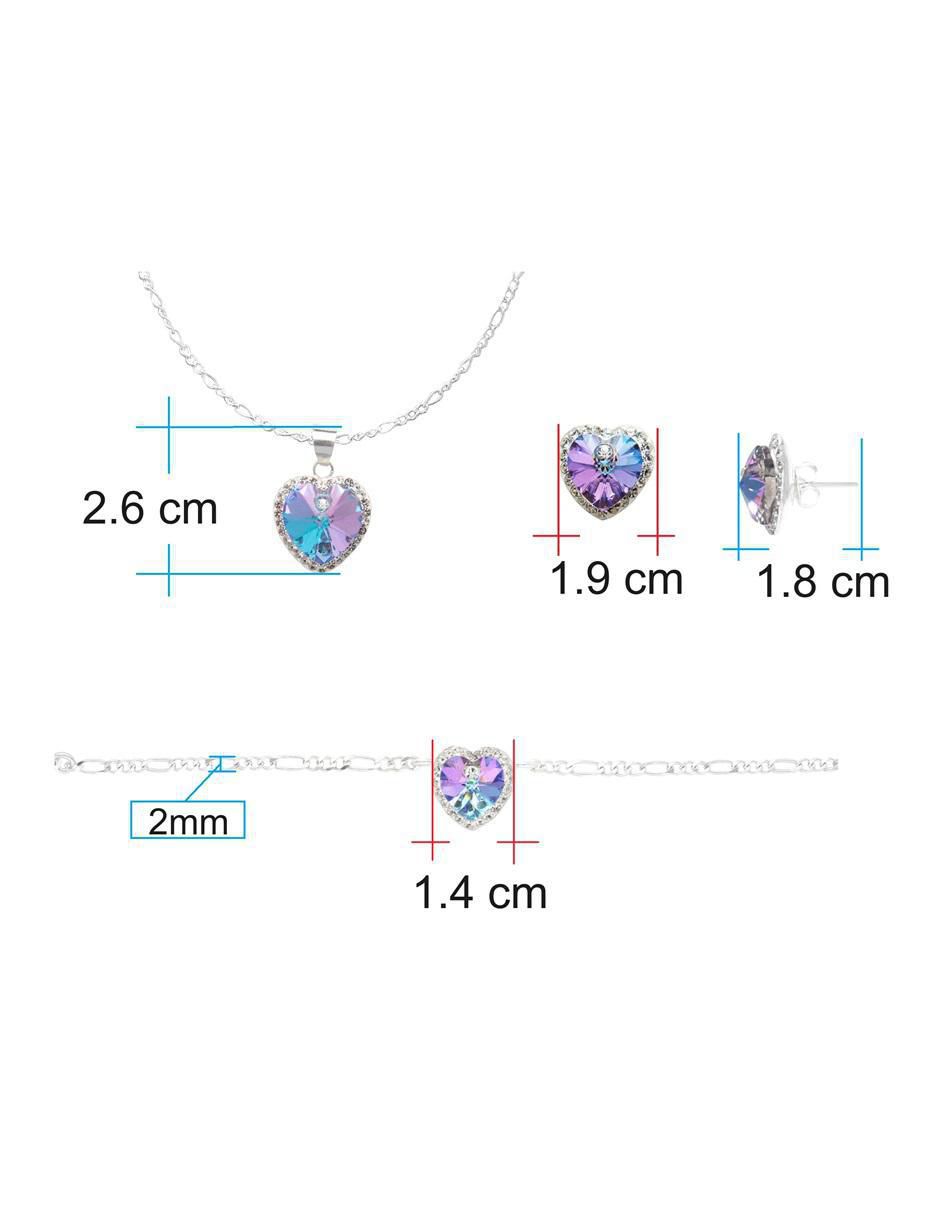 Aretes, collar y pulsera de corazón de plata p 925 zirconia 6