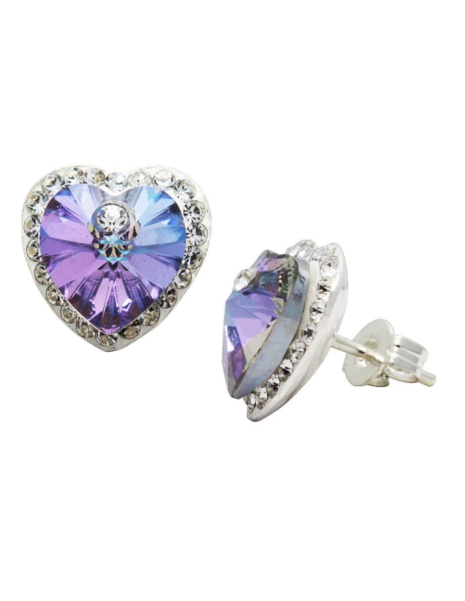 Aretes, collar y pulsera de corazón de plata p 925 zirconia