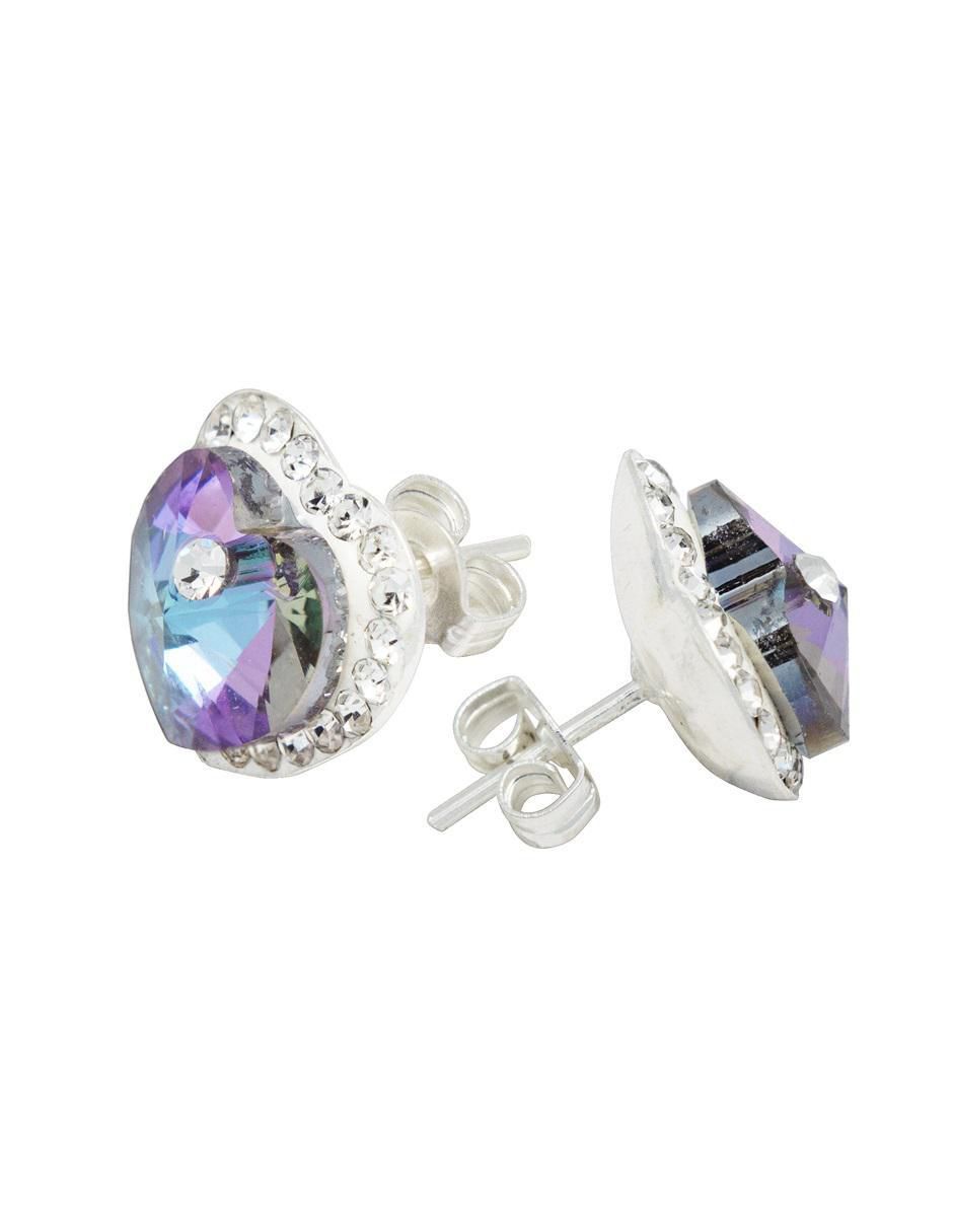 Aretes, collar y pulsera de corazón de plata p 925 zirconia