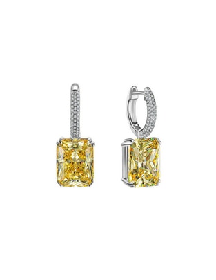 Aretes rectangulares de plata P 925 con acabado baño de rodio topacio