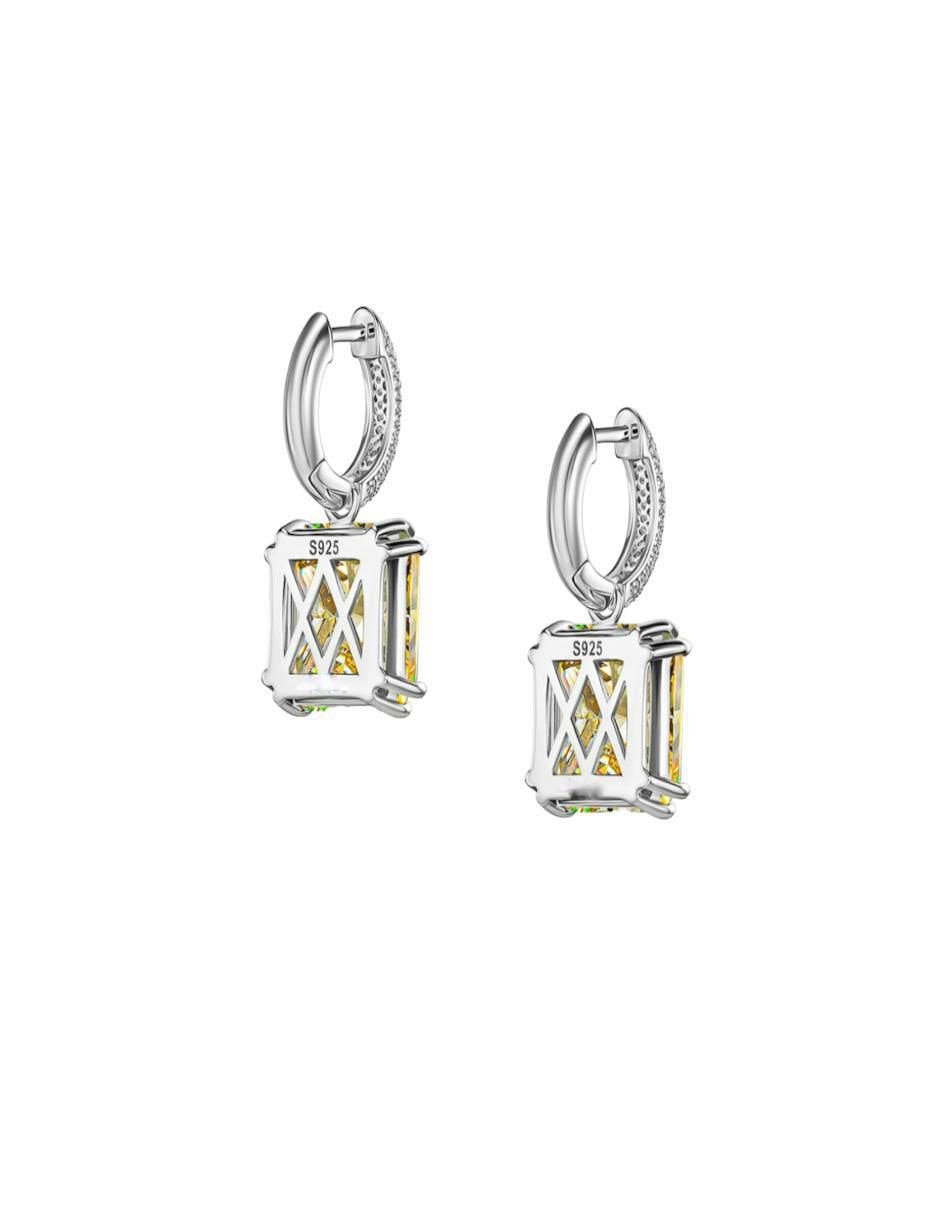 Aretes rectangulares de plata P 925 con acabado baño de rodio topacio 2