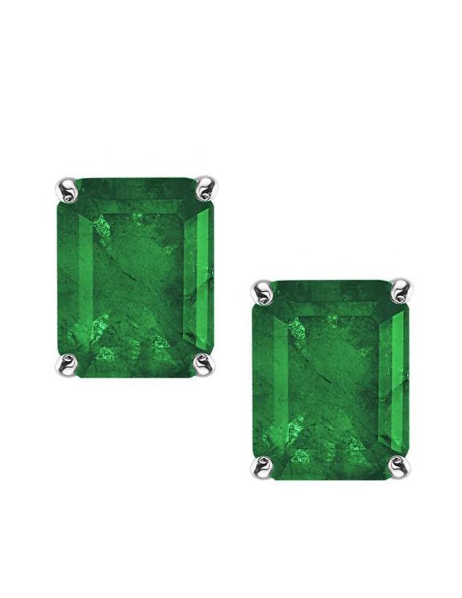 Broqueles rectangulares de plata con acabado baño de rodio esmeralda
