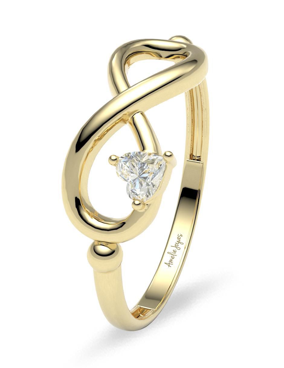 Anillo de corazón 14 k de oro zirconia brillante 5