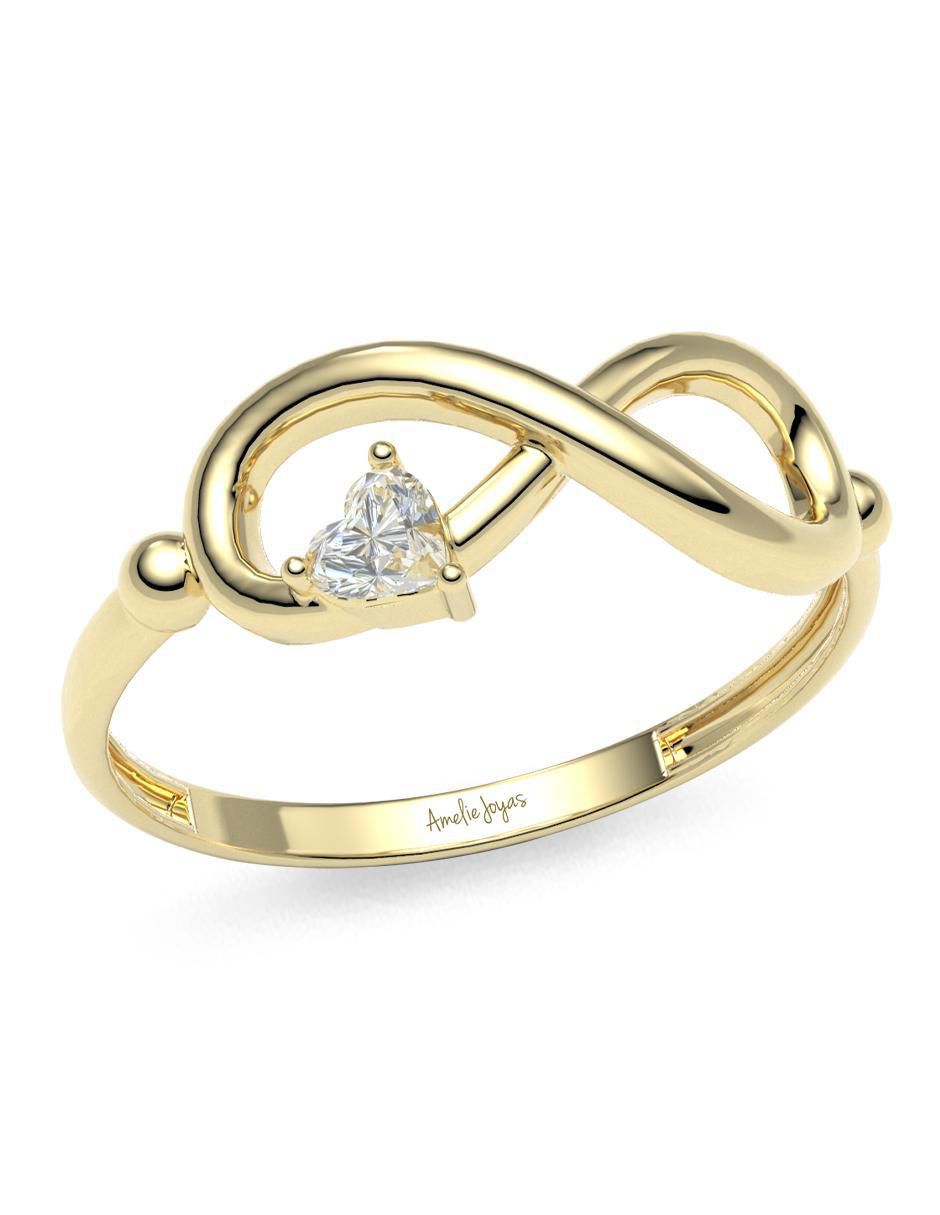 Anillo de corazón 14 k de oro zirconia brillante