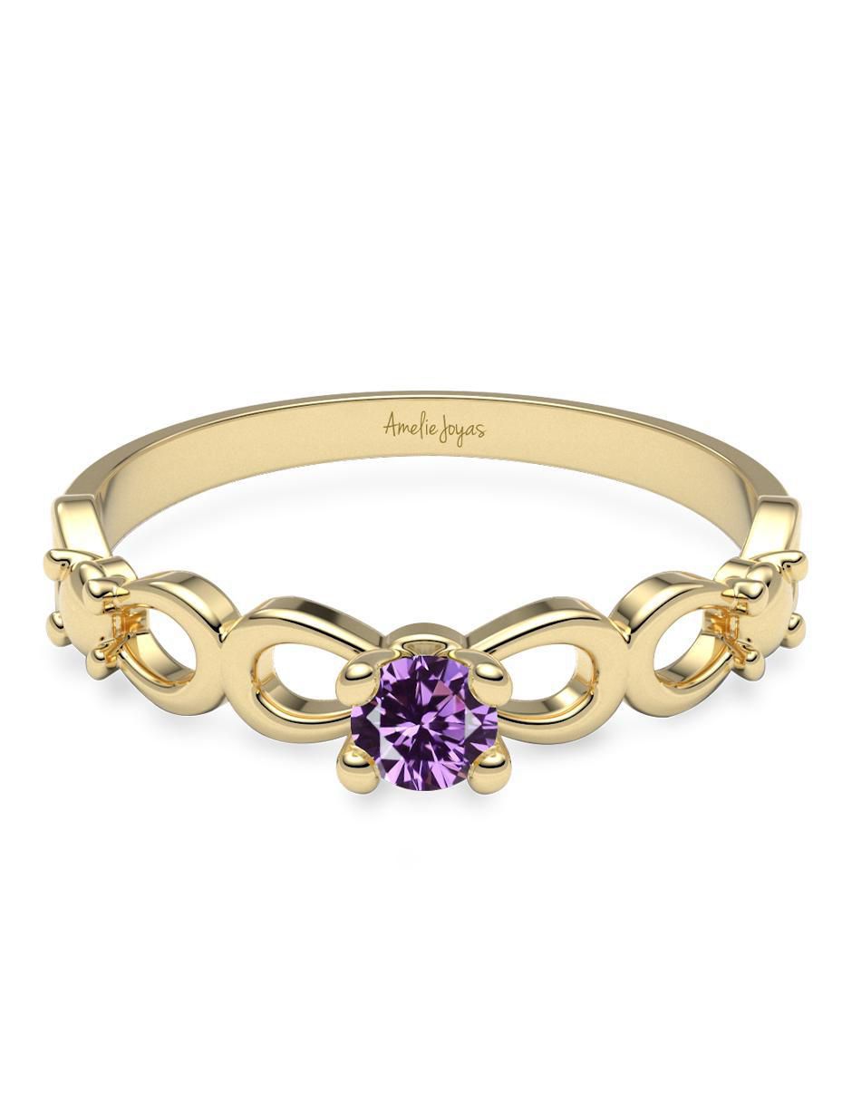 Anillo redondo 14 k de oro zirconia brillante Anillo redondo 14 k de oro zirconia brillante