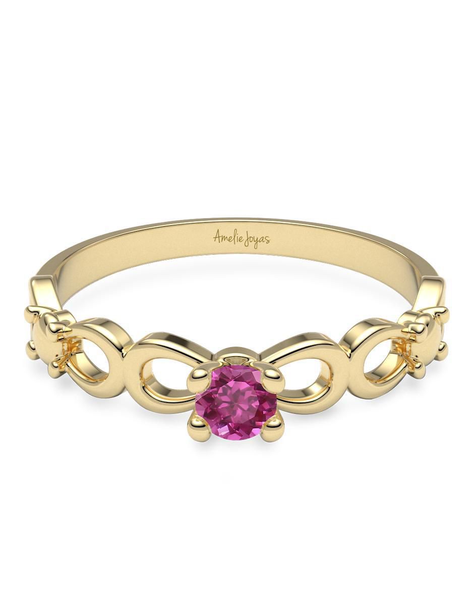 Anillo redondo 14 k de oro zirconia brillante Anillo redondo 14 k de oro zirconia brillante