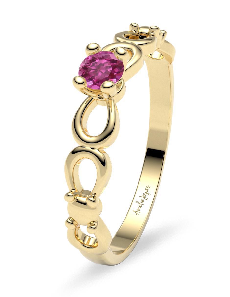 Anillo redondo 14 k de oro zirconia brillante 5