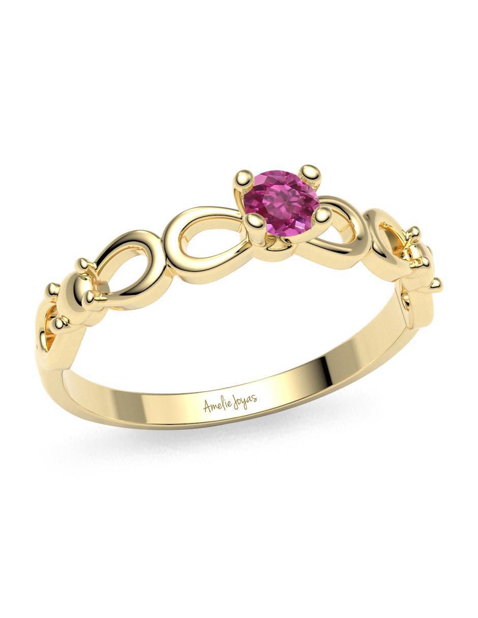 Anillo redondo 14 k de oro zirconia brillante 4