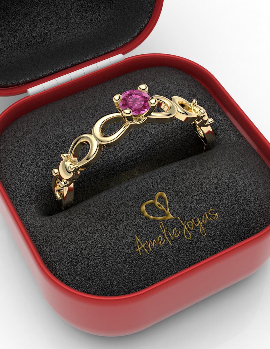 Anillo redondo 14 k de oro zirconia brillante 2