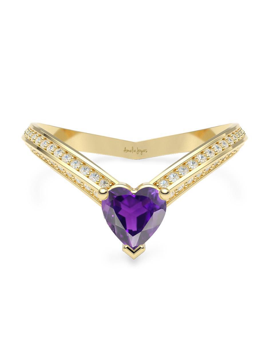 Anillo de corazón 14 k de oro zirconia brillante Anillo de corazón 14 k de oro zirconia brillante