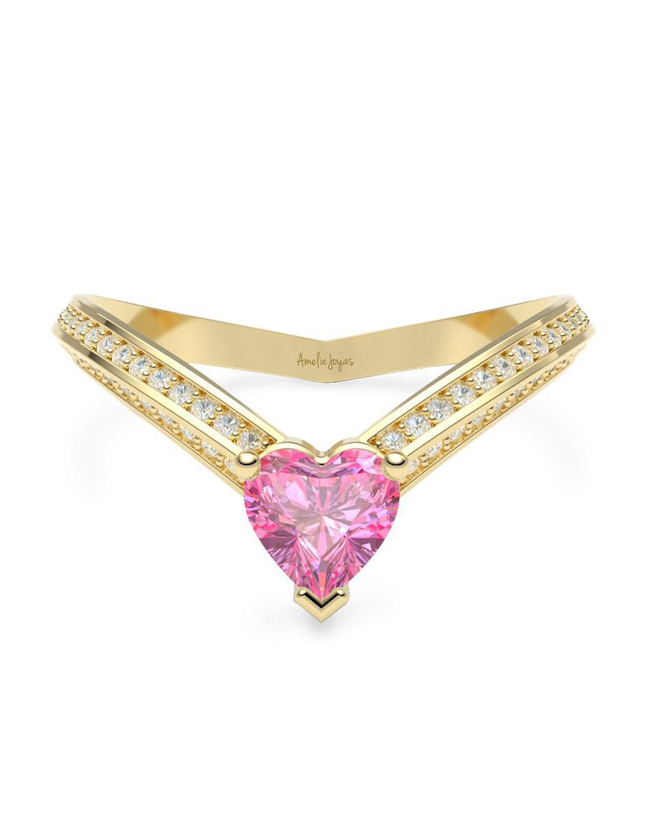 Anillo de corazón 14 k de oro zirconia brillante Anillo de corazón 14 k de oro zirconia brillante