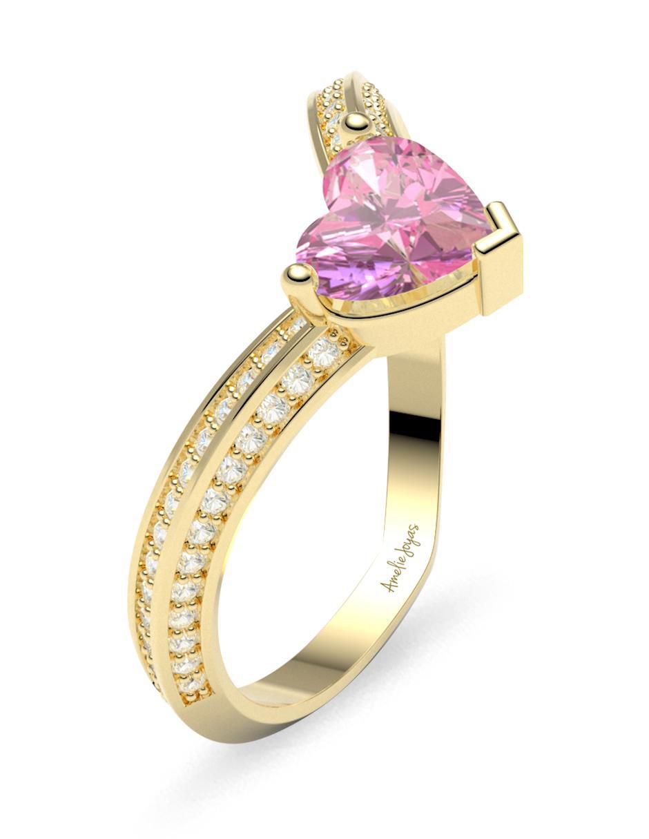 Anillo de corazón 14 k de oro zirconia brillante 5