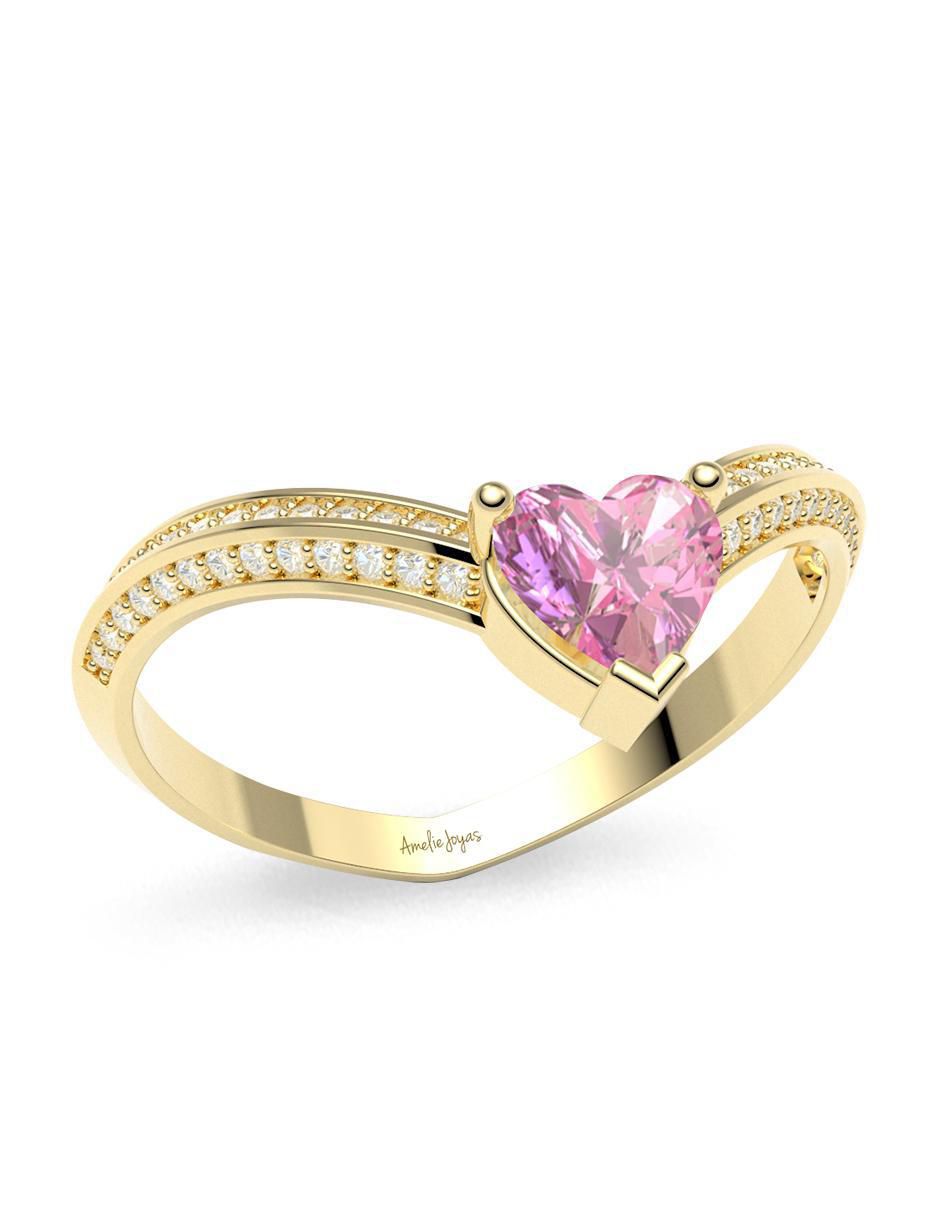 Anillo de corazón 14 k de oro zirconia brillante