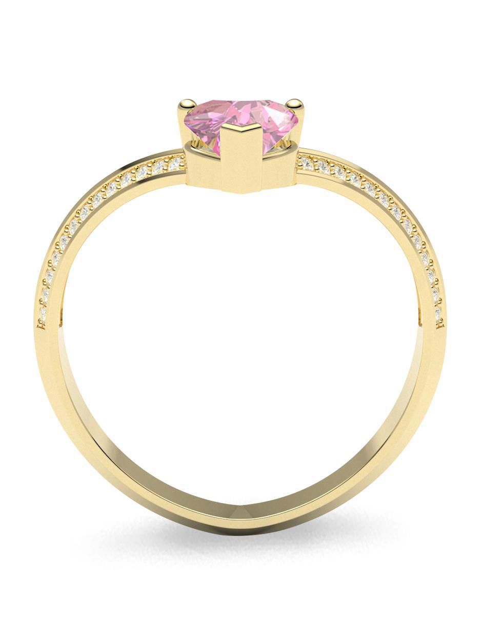 Anillo de corazón 14 k de oro zirconia brillante