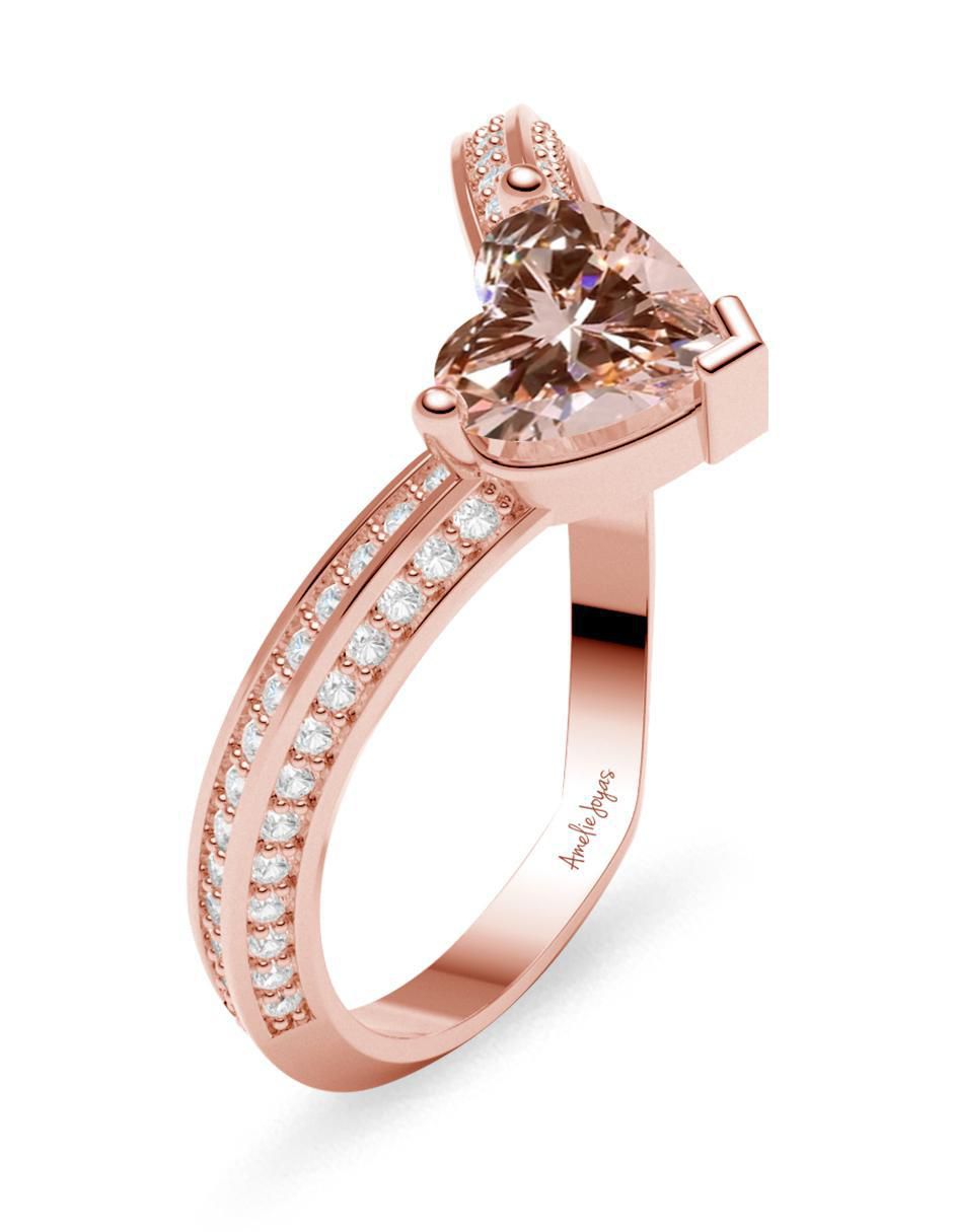 Anillo de corazón 14 k de oro zirconia brillante 5