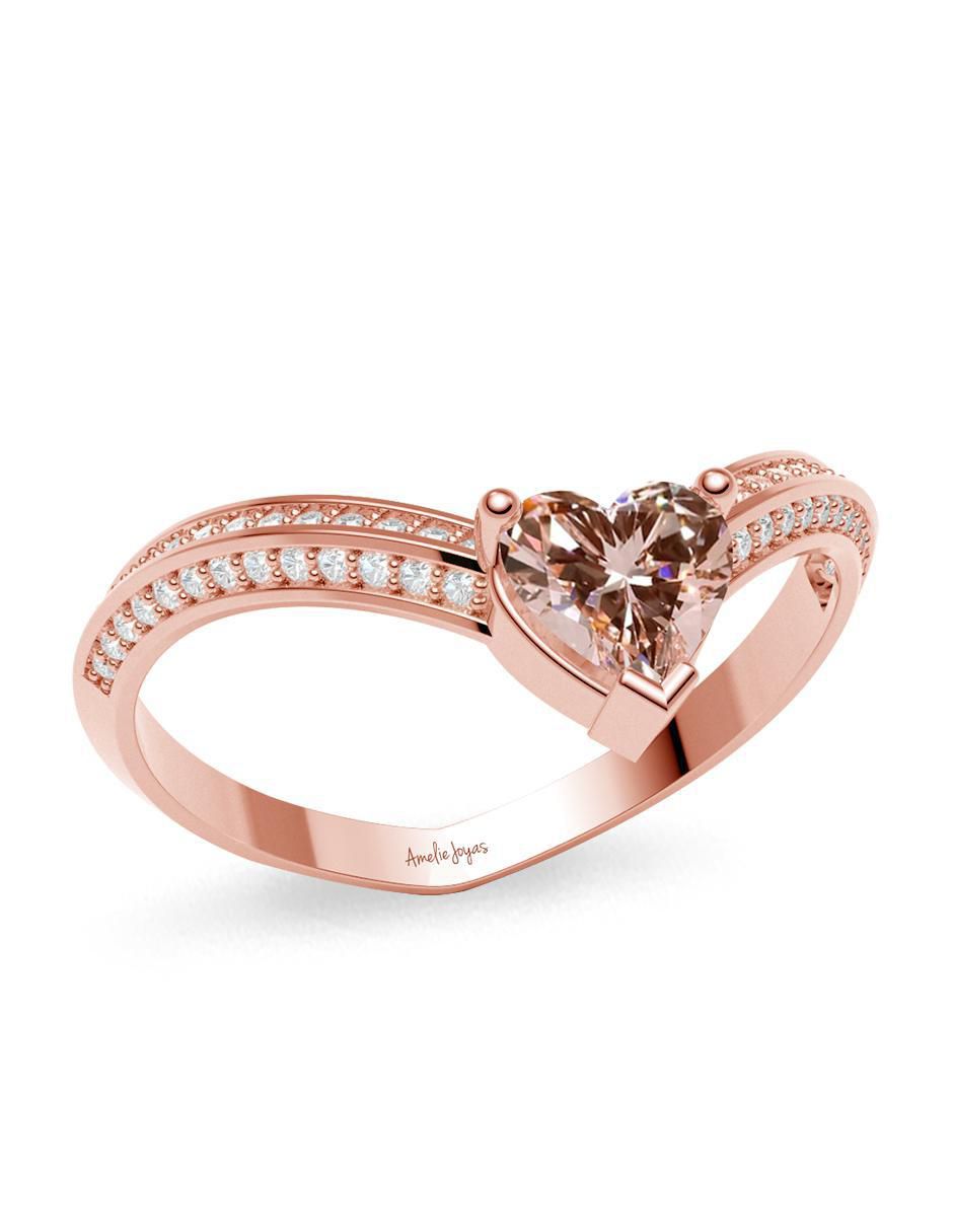Anillo de corazón 14 k de oro zirconia brillante