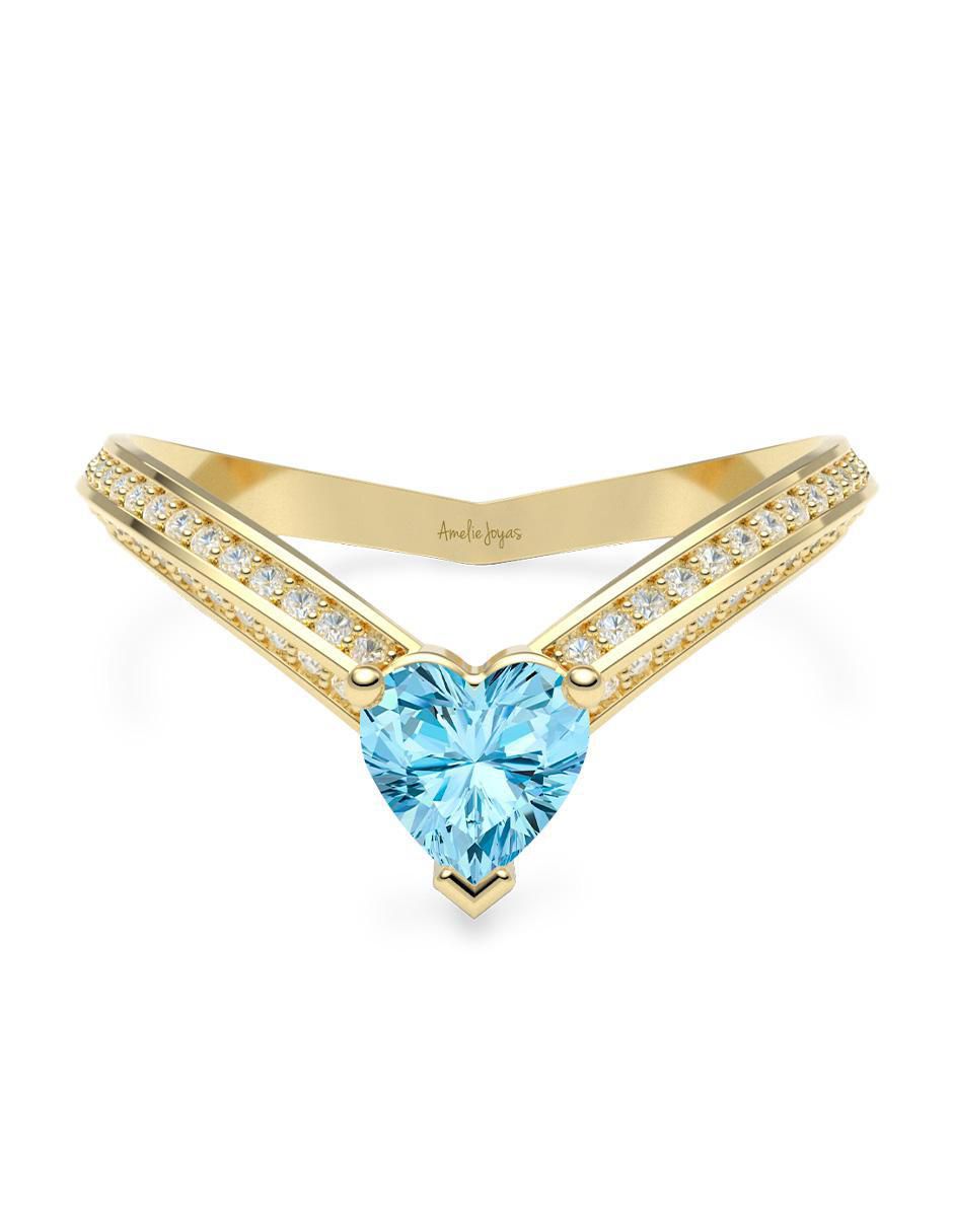 Anillo de corazón 14 k de oro zirconia brillante