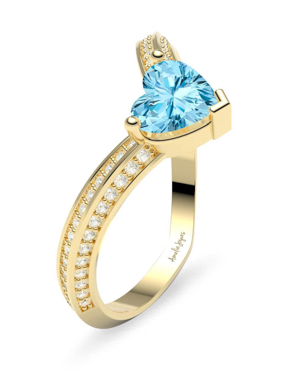 Anillo de corazón 14 k de oro zirconia brillante 5
