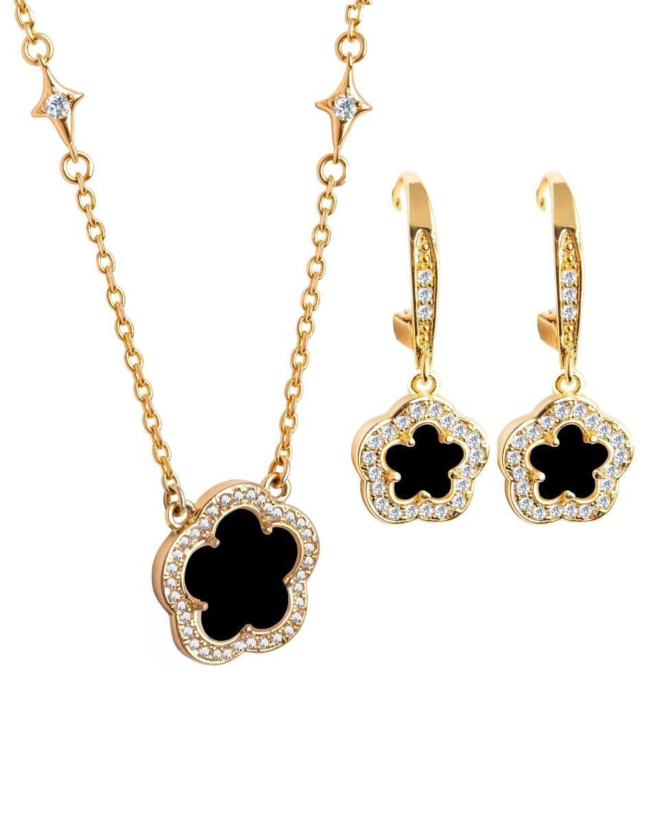 Aretes y collar de trébol circonita 1