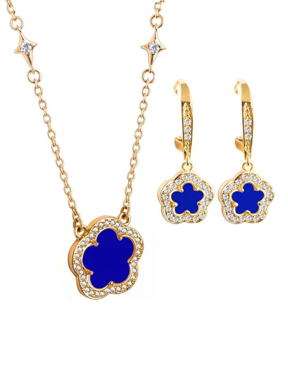 Aretes y collar de trébol circonita