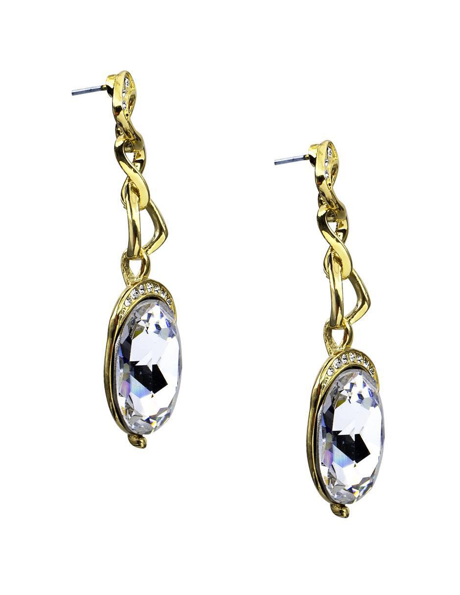 Aretes ovalados con acabado baño de oro cristal 2