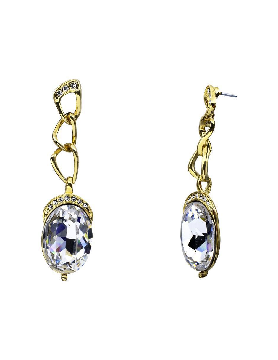 Aretes ovalados con acabado baño de oro cristal 3