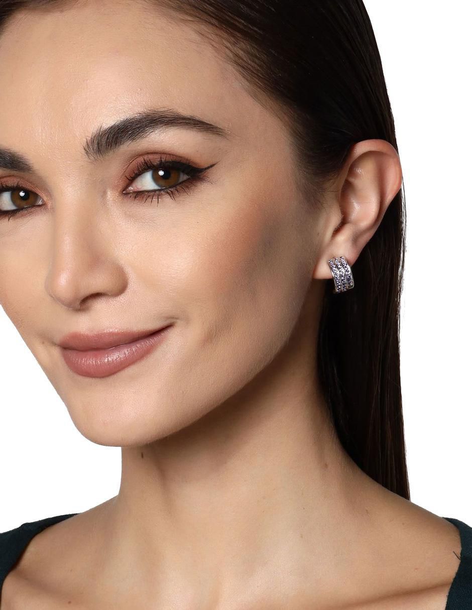 Aretes con acabado baño de oro blanco cristal 4