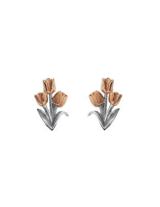 Broqueles de flor de plata con acabado brillante