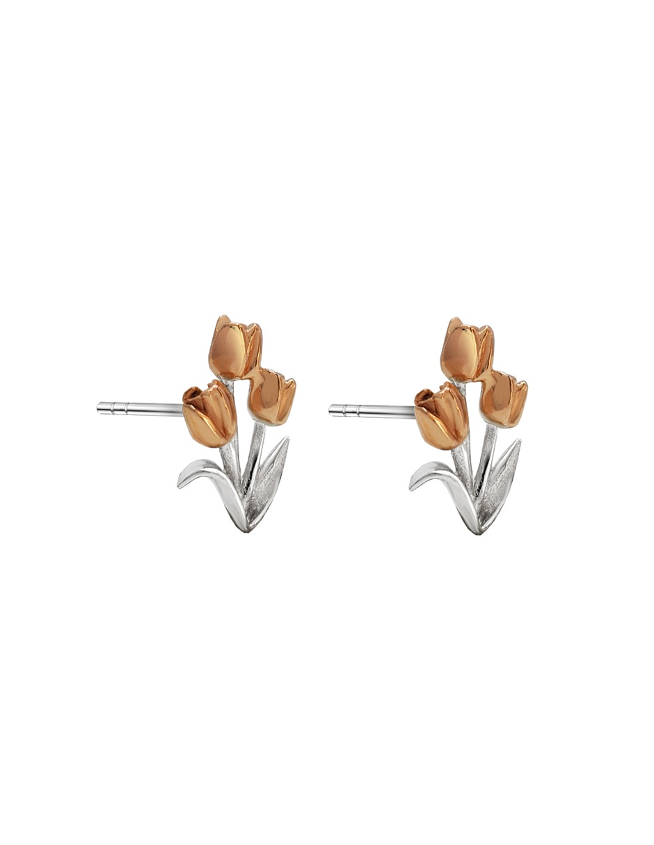 Broqueles de flor de plata con acabado brillante 2