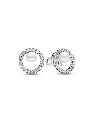 Aretes redondos Timeless de plata P 925 con acabado brillante perla Aretes redondos Timeless de plata P 925 con acabado brillante perla
