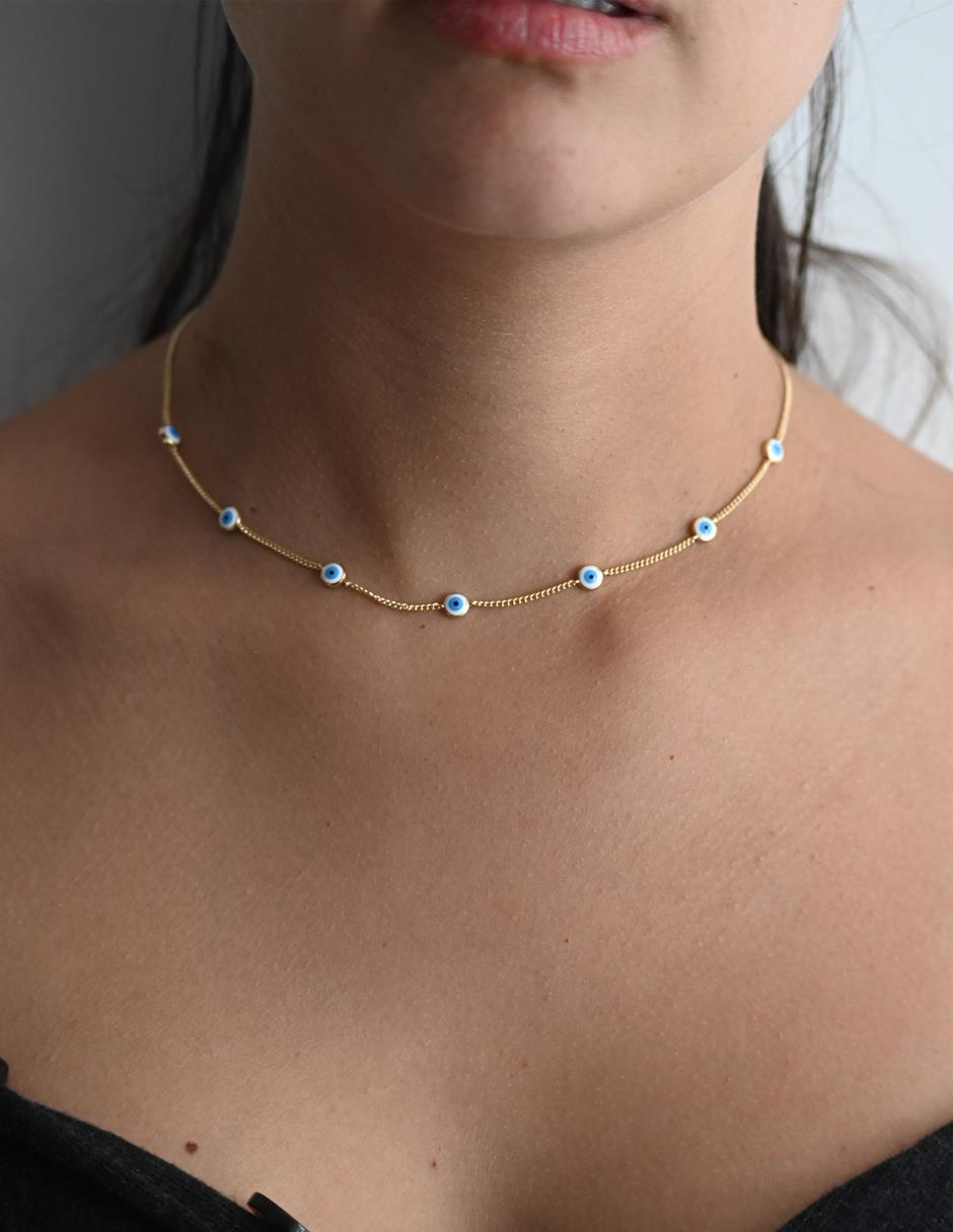 Collar de ojo turco Buena Suerte de plata con acabado baño de oro P 925 3