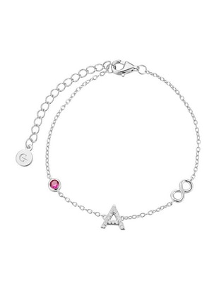Pulsera de plata con zirconia p 925 Letras con acabado baño de oro blanco