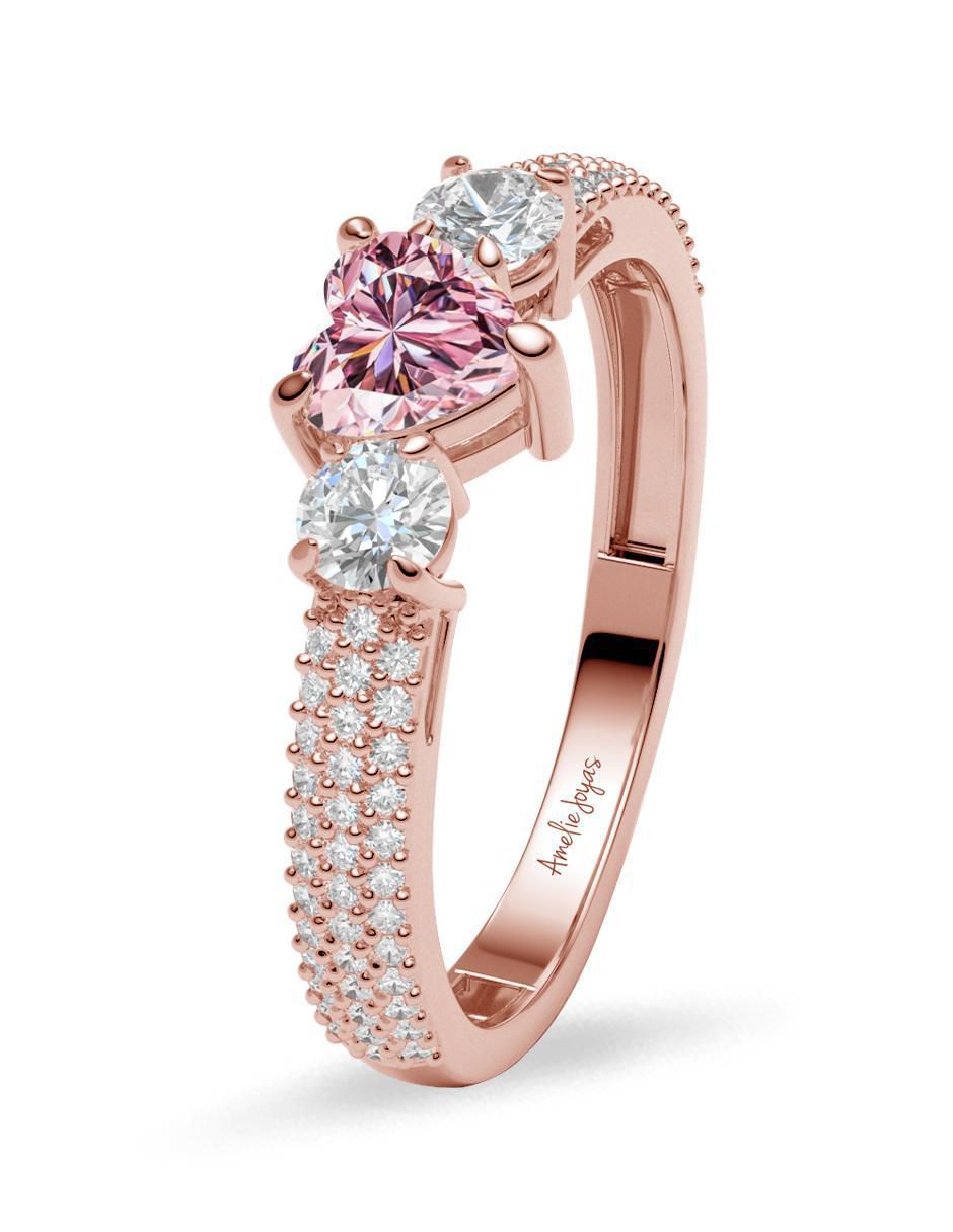 Anillo de corazón 14 k de oro zirconia brillante