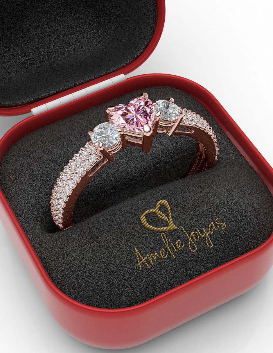 Anillo de corazón 14 k de oro zirconia brillante
