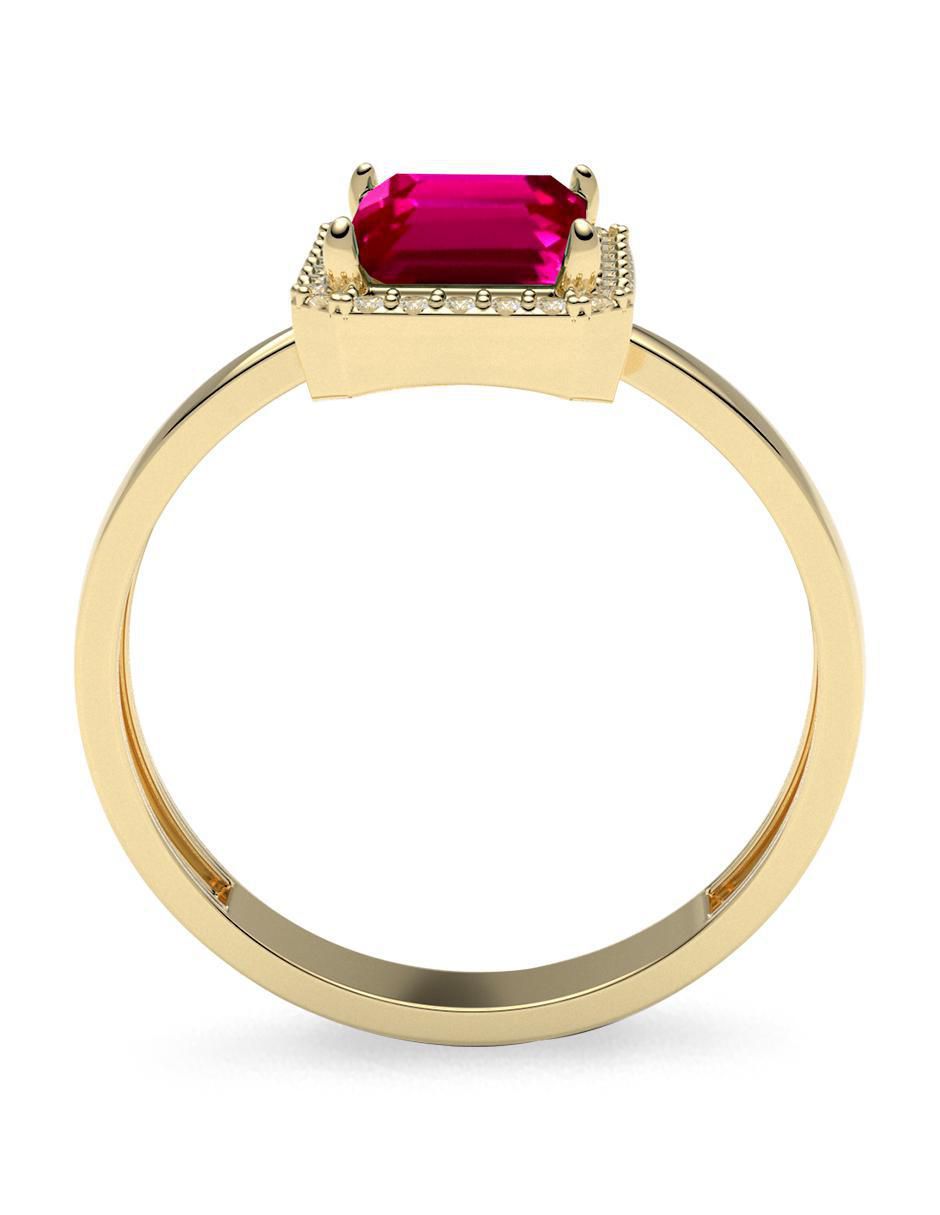 Anillo rectangular 14 k de oro zirconia brillante