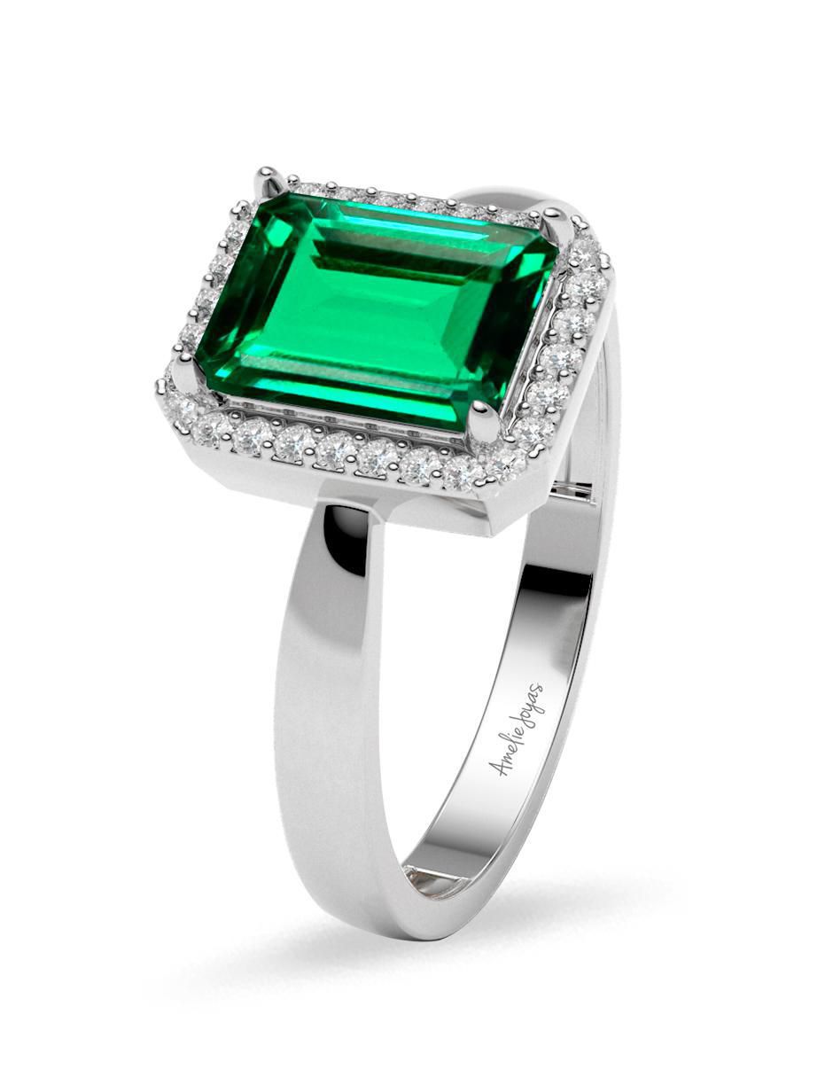 Anillo rectangular 14 k de oro zirconia brillante