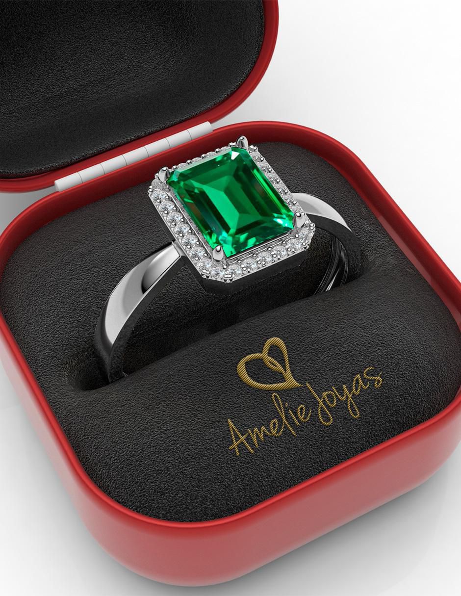 Anillo rectangular 14 k de oro zirconia brillante
