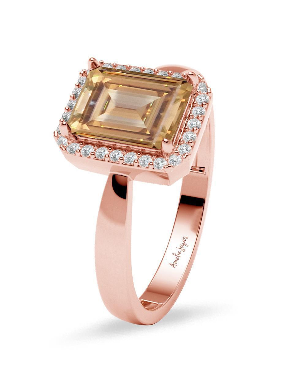 Anillo rectangular 14 k de oro zirconia brillante