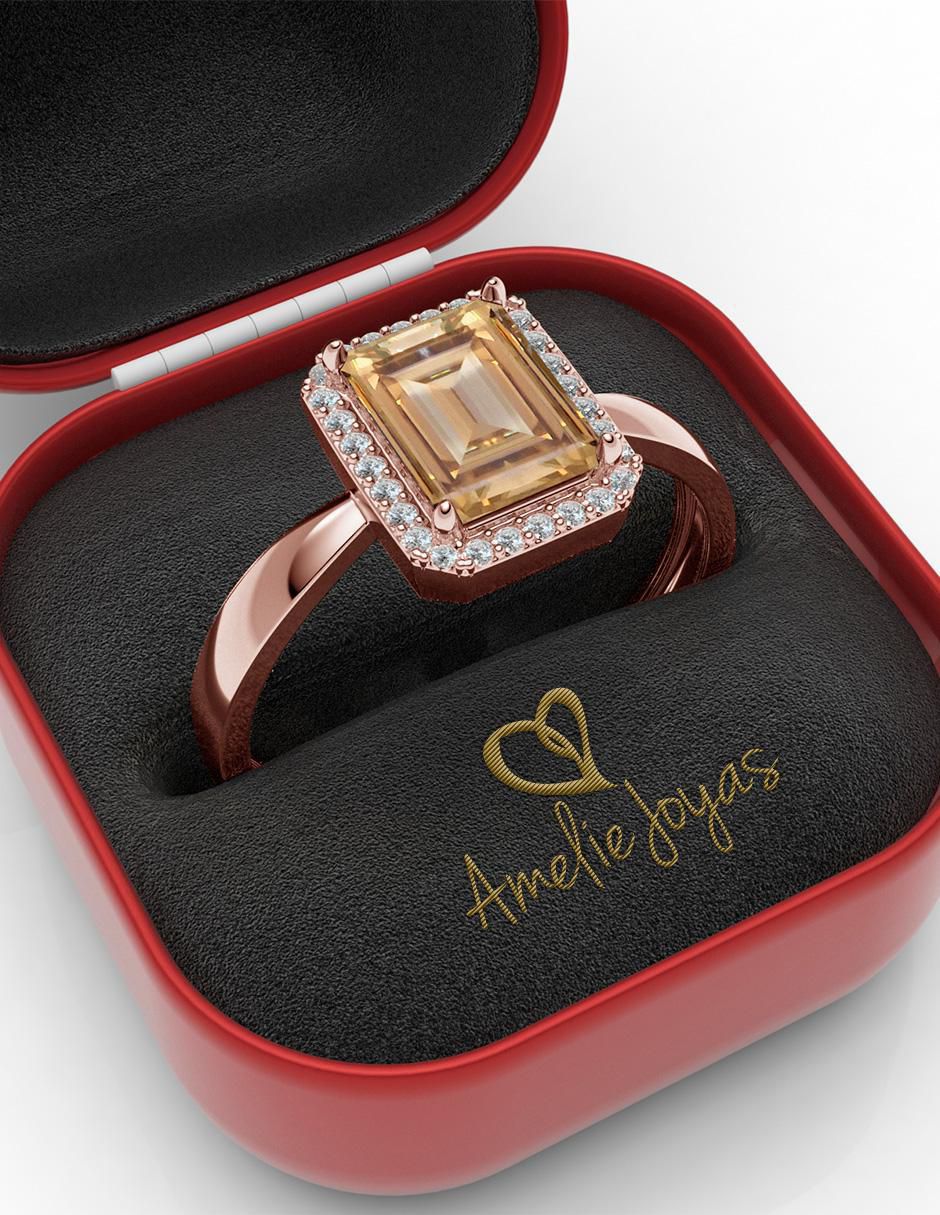 Anillo rectangular 14 k de oro zirconia brillante