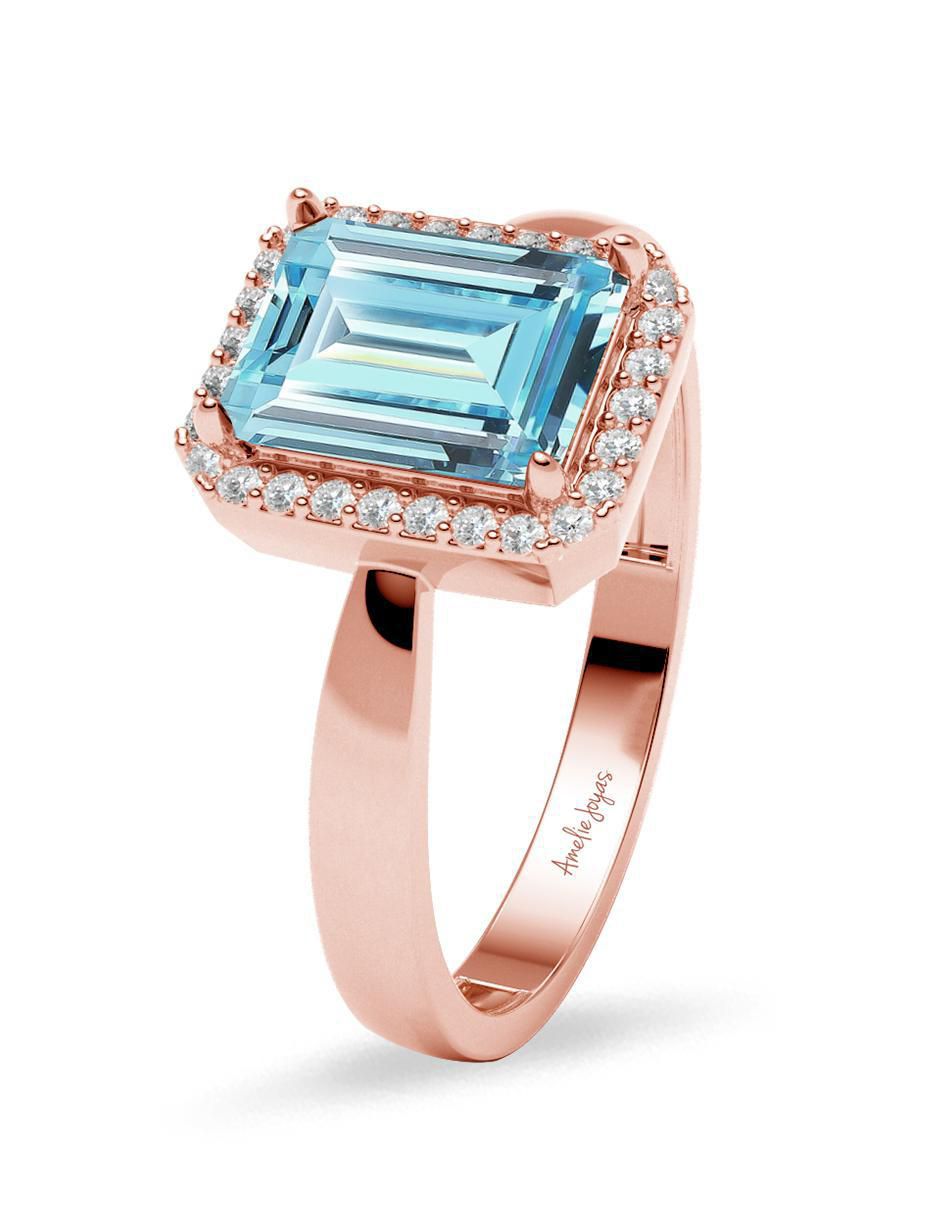 Anillo rectangular 14 k de oro zirconia brillante