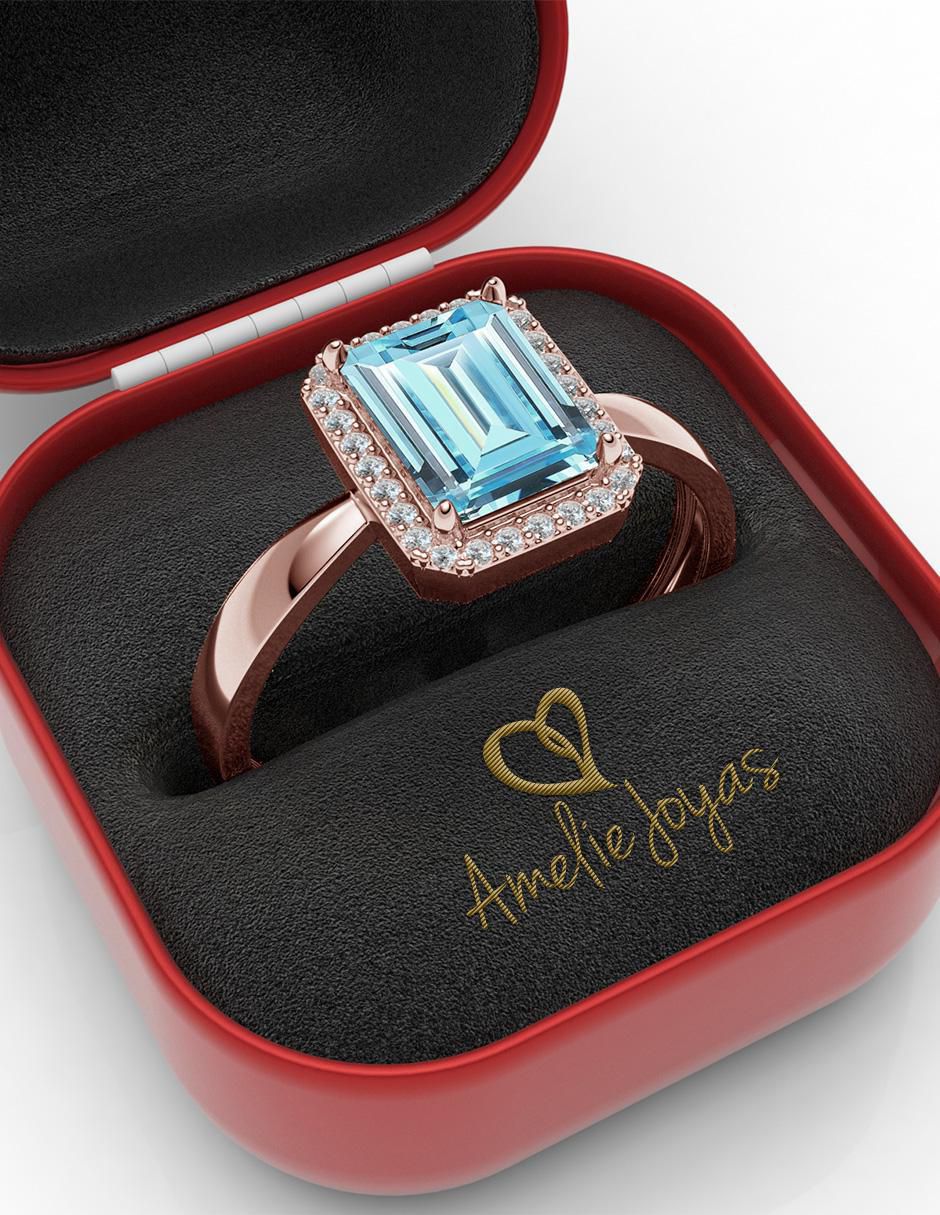 Anillo rectangular 14 k de oro zirconia brillante