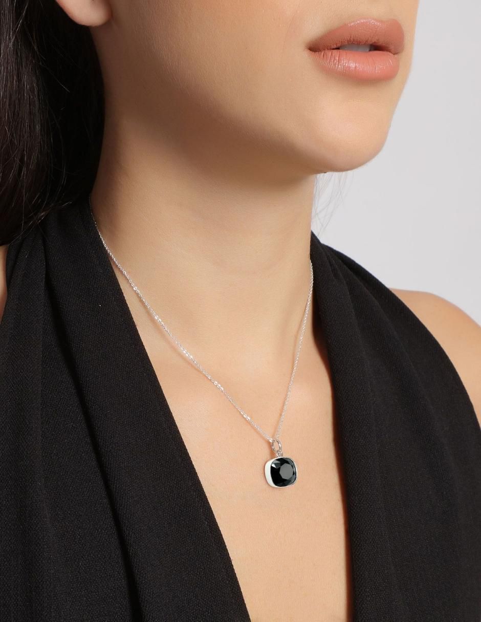 Aretes y collar de cuadrada Cushion de plata P 925 cristal 7