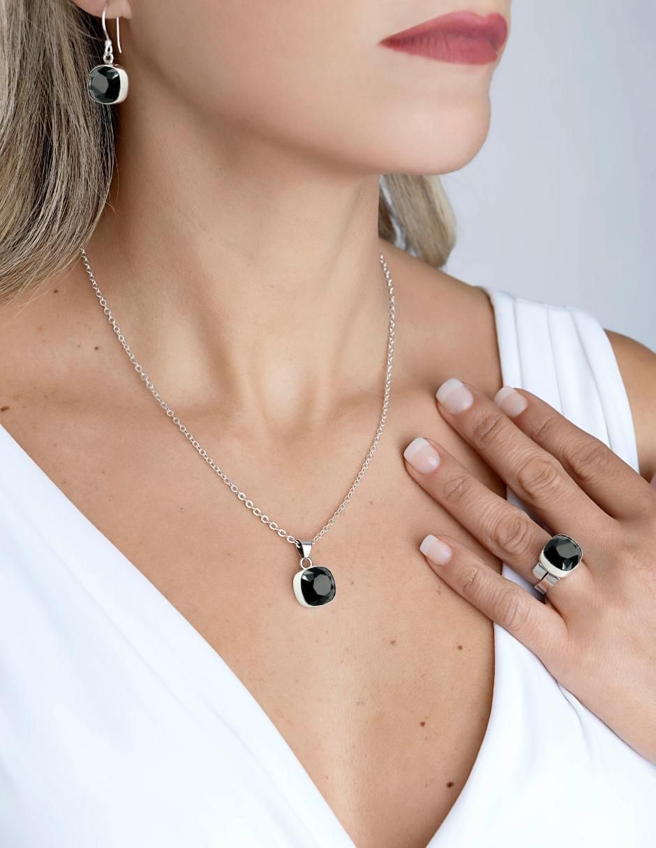 Aretes y collar de cuadrada Cushion de plata P 925 cristal 5