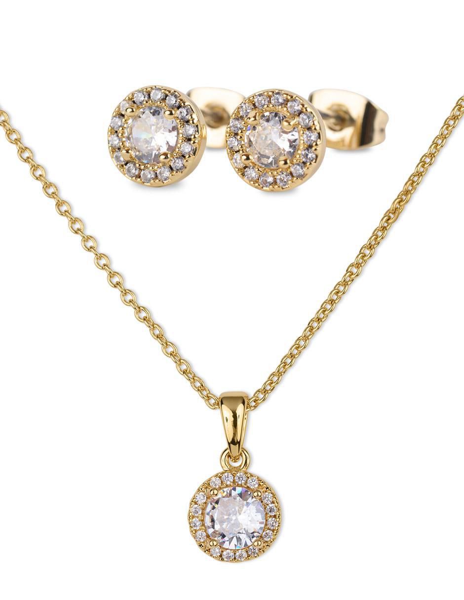 Aretes y collar circular 14 k zirconia cúbica