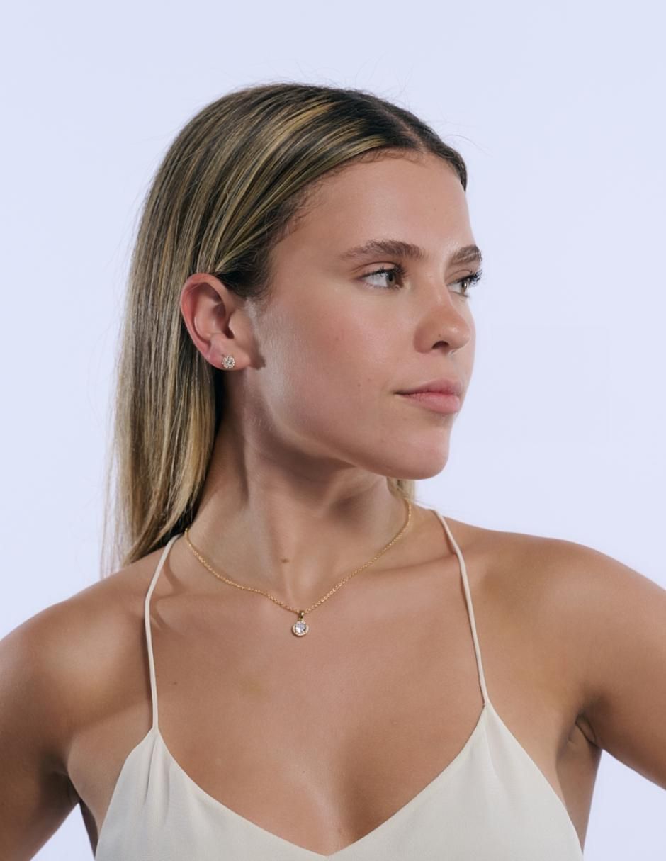 Aretes y collar circular 14 k zirconia cúbica 4