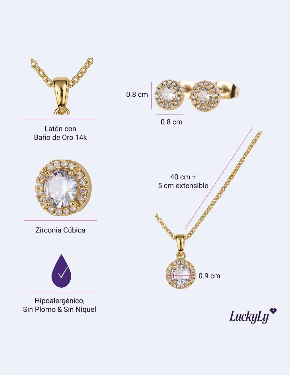 Aretes y collar circular 14 k zirconia cúbica 5