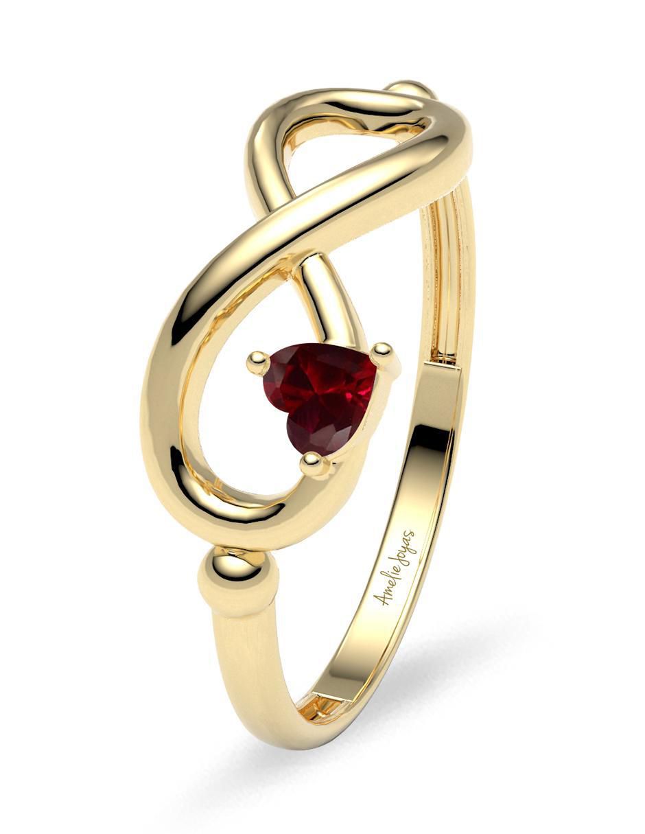 Anillo de corazón 14 k de oro rubí brillante 5