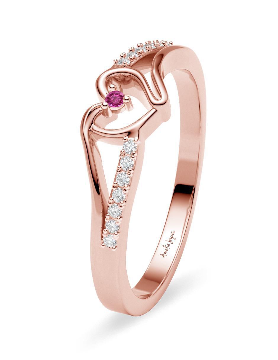 Anillo de corazón 14 k de oro zirconia brillante